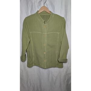 Focus Womens Green Textured Knit Jacket Sz S Button Up Long Sleeve Cardigan Boho